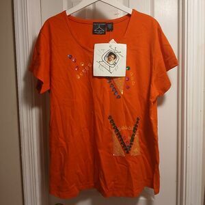 Vintage Shopping With ANTHONY Orange Geometric Embellished TOP tshirt Sz.1X